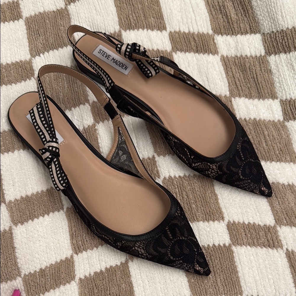 Steve Madden Black Flats with Lace Overlay